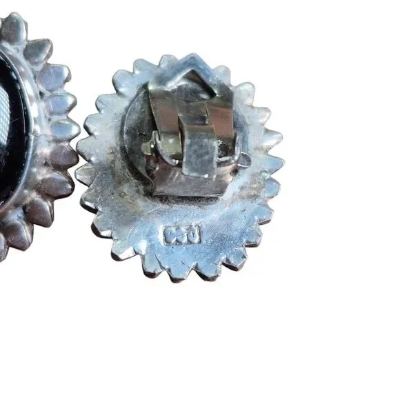 Vintage 900 Silver Oval Black Onyx Clip On Earrings - Picture 2 of 5